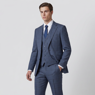 Joseph Michael Puglia Men's Indigo Modern Fit 3-Piece Plaid Suit