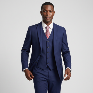 Joseph Michael Men's Ink Blue 3-Piece Slim Fit Vested Sharkskin Suit — Notch Lapel