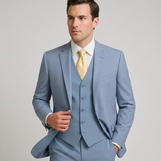 Joseph Michael Men's Ocean Blue 3-Piece Slim Fit Vested Sharkskin Suit — Notch Lapel