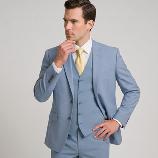 Joseph Michael Men's Ocean Blue 3-Piece Slim Fit Vested Sharkskin Suit — Notch Lapel