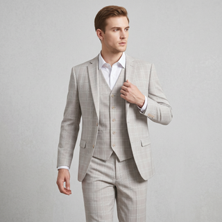 Joseph Michael Men's Light Grey 3-Piece Slim Fit Plaid Suit