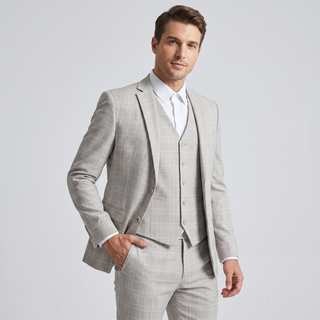Joseph Michael Men's Light Grey 3-Piece Slim Fit Plaid Suit
