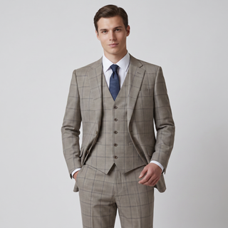 Joseph Michael Puglia Men's Taupe Modern Fit 3-Piece Plaid Suit