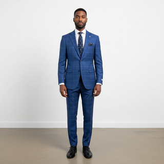 Stacy Adams 2 Button Notch Lapel Blue Plaid Suit M328-02 - Close Up