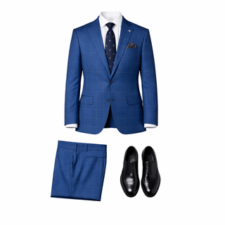 Stacy Adams 2 Button Notch Lapel Blue Plaid Suit M328-02 - Detail View