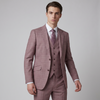 Joseph Michael Puglia Men's Mauve Modern Fit 3-Piece Plaid Suit
