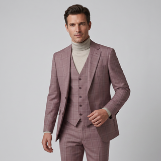Joseph Michael Puglia Men's Mauve Modern Fit 3-Piece Plaid Suit