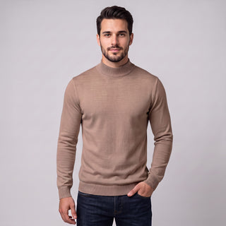 Camel Traditional Fit Mockneck Sweater