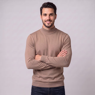 Camel Traditional Fit Mockneck Sweater