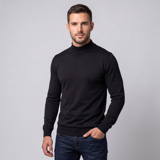 Black Traditional Fit Mockneck Sweater