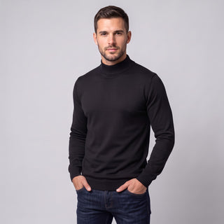 Black Traditional Fit Mockneck Sweater