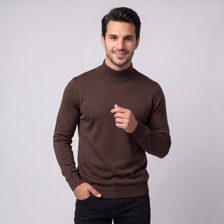 Brown Traditional Fit Mockneck Sweater
