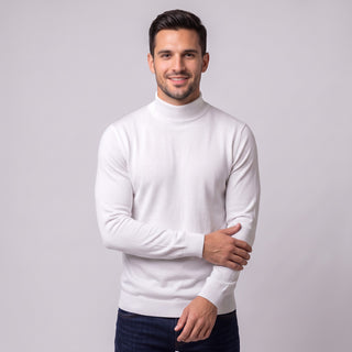 White Traditional Fit Mockneck Sweater