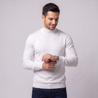 White Traditional Fit Mockneck Sweater
