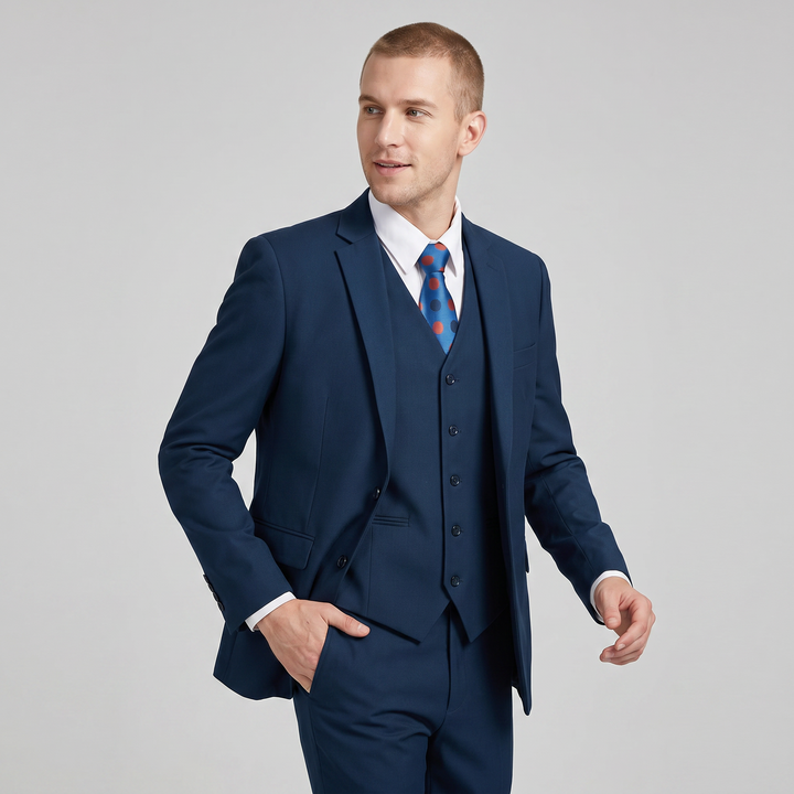 Midnight Blue 3-Piece Vested Sharkskin Suit