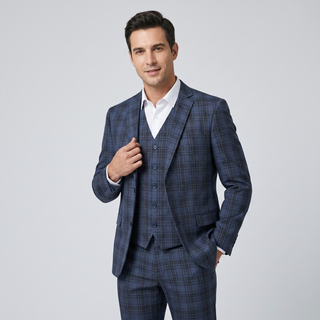 Joseph Michael Men's Navy 3-Piece Slim Fit Plaid Suit