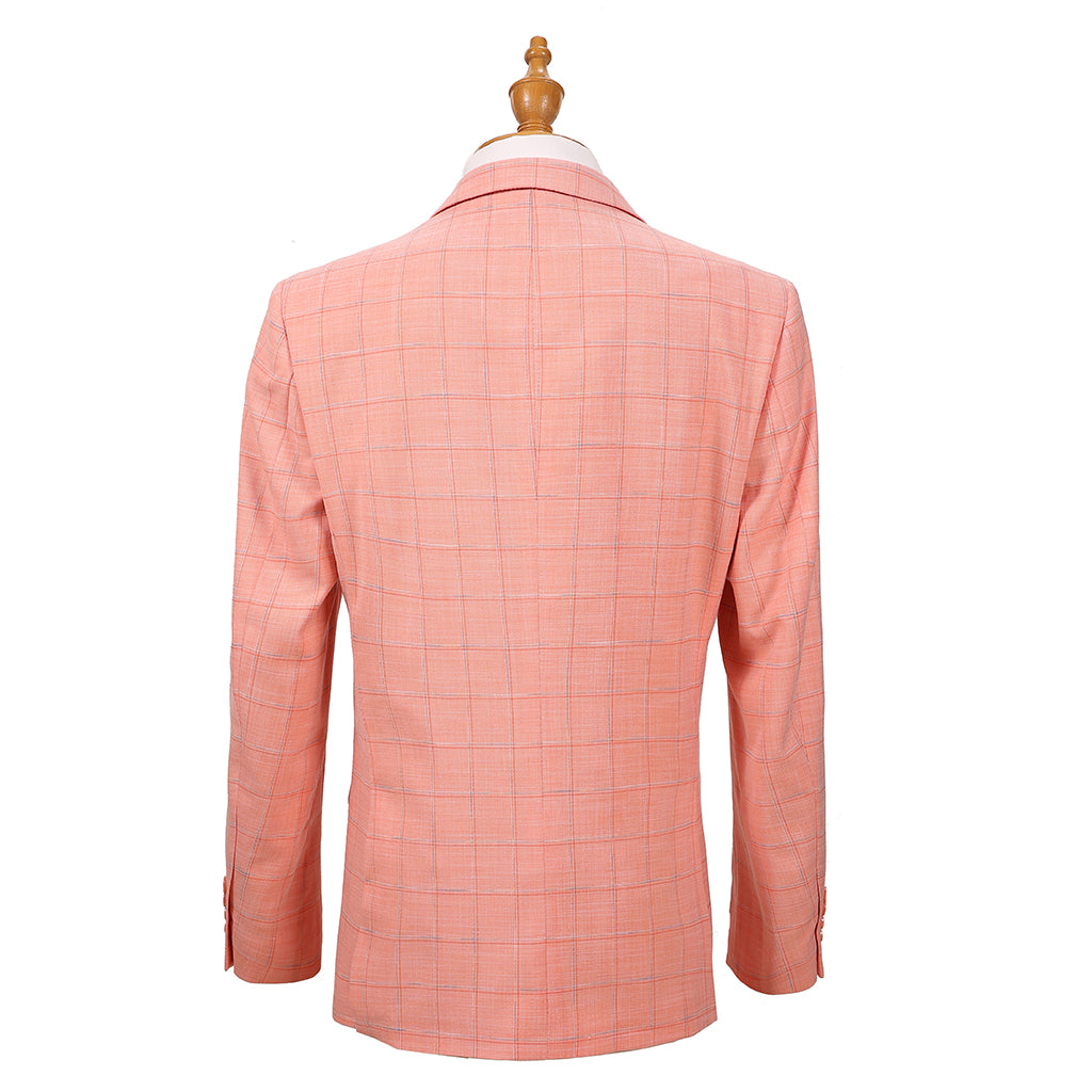 2Bvf100-Lr7001-10 Peach Plaid Pino Baldini Vested Plaid Slim Fit Suits