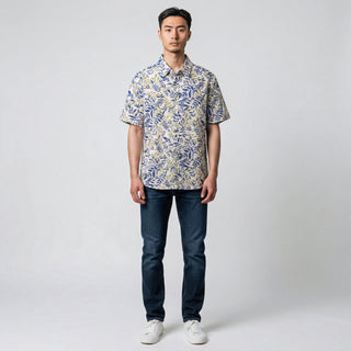 Jm-7051 Blue Joseph Michael Jm Leaf Detail Ss Shirt