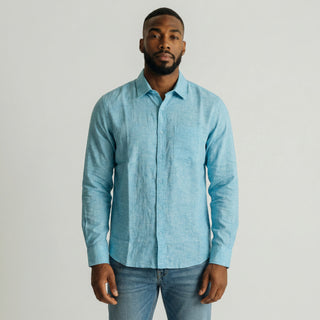 Jm-7010 Blue Joseph Michael Jm Solid Ls Linen Shirt