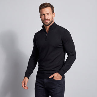 Joseph Michael Men's Black Quarter-Zip Traditional Fit Pullover Sweater