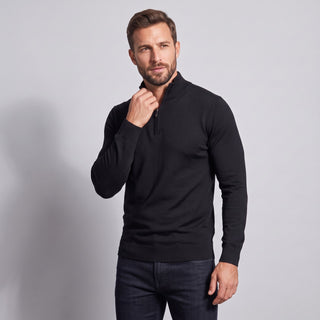 Joseph Michael Men's Black Quarter-Zip Traditional Fit Pullover Sweater