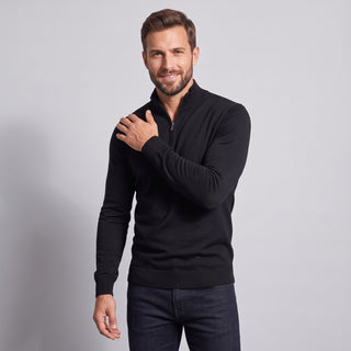 Joseph Michael Men's Black Quarter-Zip Traditional Fit Pullover Sweater