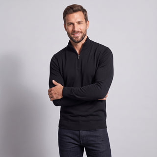 Joseph Michael Men's Black Quarter-Zip Traditional Fit Pullover Sweater