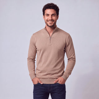 Joseph Michael Men's Camel Quarter-Zip Traditional Fit Pullover Sweater