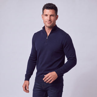 Joseph Michael Quarter-Zip Traditional Fit Pullover Sweater - Navy