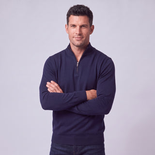 Joseph Michael Men's Navy Quarter-Zip Traditional Fit Pullover Sweater