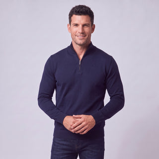 Joseph Michael Men's Navy Quarter-Zip Traditional Fit Pullover Sweater
