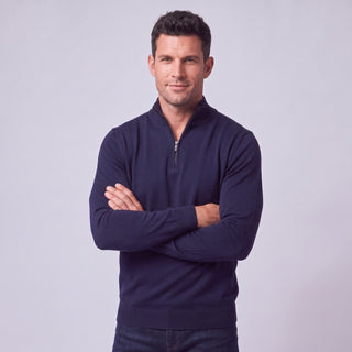 Joseph Michael Quarter-Zip Traditional Fit Pullover Sweater - Navy