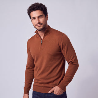 Joseph Michael Men's Rust Quarter-Zip Traditional Fit Pullover Sweater