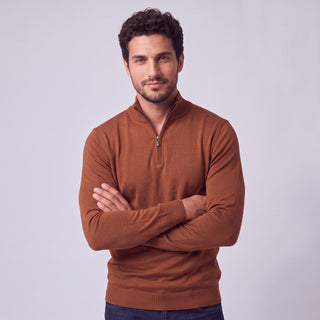 Joseph Michael Quarter-Zip Traditional Fit Pullover Sweater - Rust