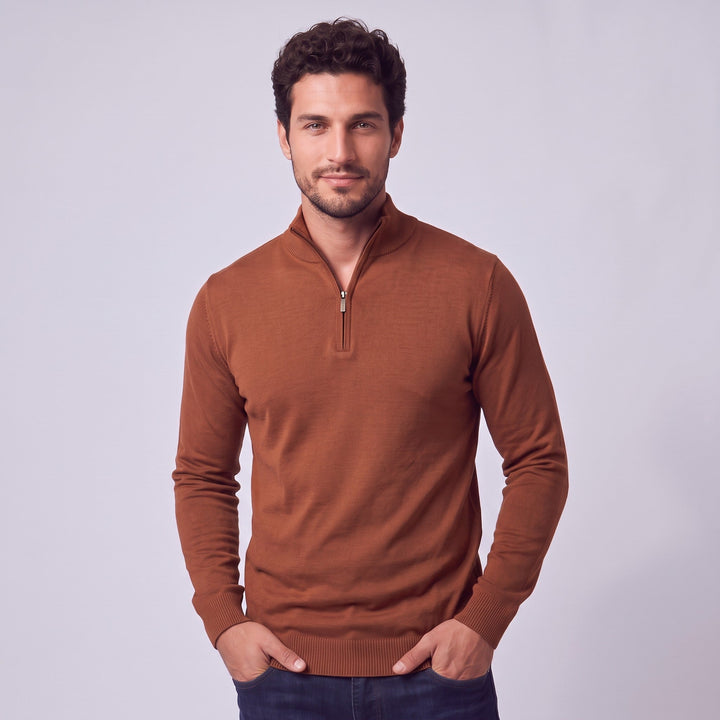 Joseph Michael Quarter-Zip Traditional Fit Pullover Sweater - Rust