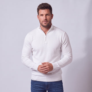 Joseph Michael Quarter-Zip Traditional Fit Pullover Sweater - White