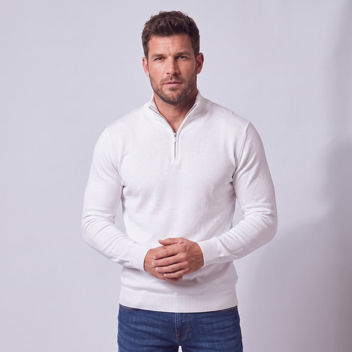 Quarter-Zip Pullover Sweater in White