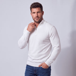 Joseph Michael Quarter-Zip Traditional Fit Pullover Sweater - White