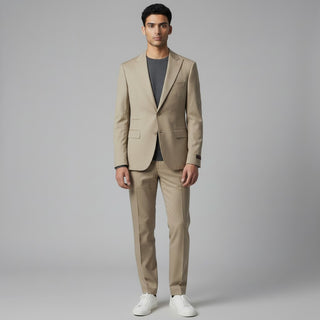Rh15 Beige Ideal Vested 2 Button Peak Lapel Suit - Back View