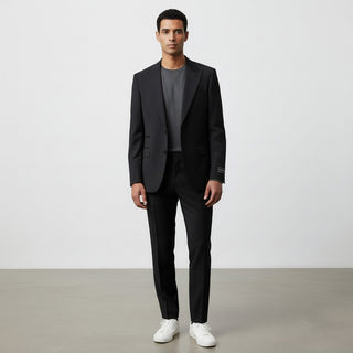 Rh15 Black Ideal Vested 2 Button Peak Lapel Suit - Close Up