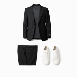 Rh15 Black Ideal Vested 2 Button Peak Lapel Suit - Detail View