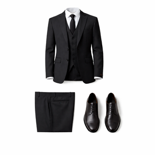 Rh15 Black Ideal Vested 2 Button Peak Lapel Suit - Side View