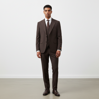 Rh15 Brown Ideal Vested 2 Button Peak Lapel Suit - Side View