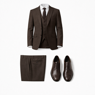 Rh15 Brown Ideal Vested 2 Button Peak Lapel Suit - Back View