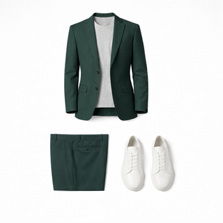 Rh15 Forest Green Ideal Vested 2 Button Peak Lapel Suit - Close Up