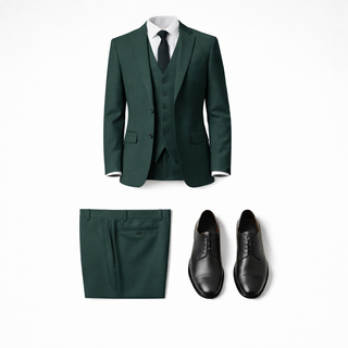 Rh15 Forest Green Ideal Vested 2 Button Peak Lapel Suit - Back View
