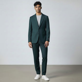Rh15 Forest Green Ideal Vested 2 Button Peak Lapel Suit - Detail View