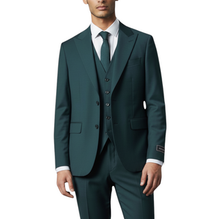 Rh15 Forest Green Ideal Vested 2 Button Peak Lapel Suit - Front View