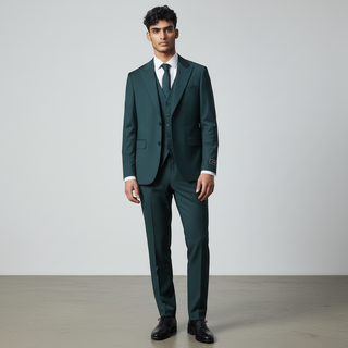Rh15 Forest Green Ideal Vested 2 Button Peak Lapel Suit - Side View