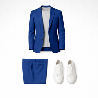 Rh15 Indigo Ideal Vested 2 Button Peak Lapel Suit - Close Up